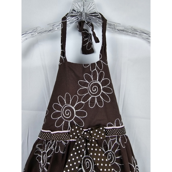 Rare, Too! Chocolate Brown Floral Embroidered Halter Sundress Girls 6 - Picture 3 of 5
